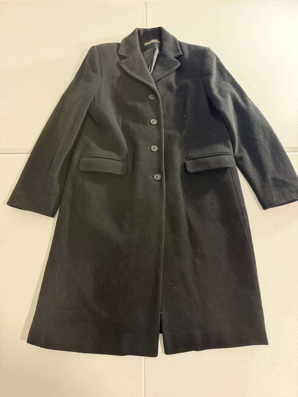 Kristen Blake Womens Long Wool Coat 14 Black Lambswool Cashmere Blend Topcoat